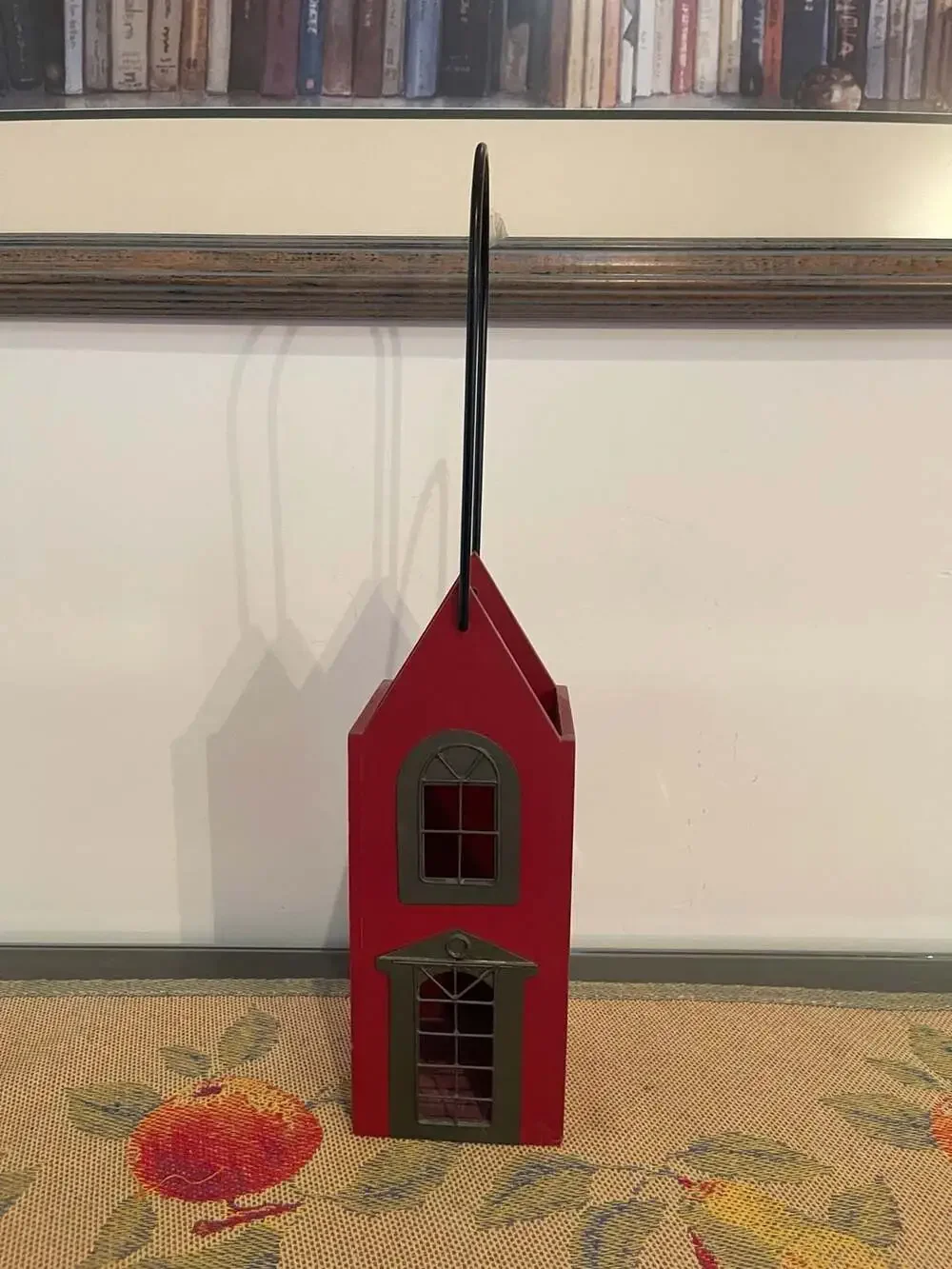 Wood Wine Holder Caddy House Shaped Red Picket Fence 11x8 Vintage New